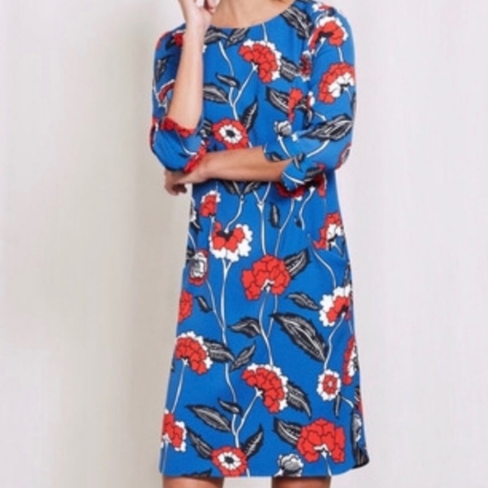 BODEN 3/4 Sleeve floral shift Blue Red 6 Long